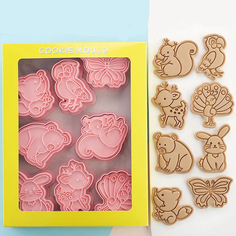 8Pcs/Set Cartoon Animal Biscuit Mold Butterfly Peacock Rabbit Squirrel Shape Cookie Cutter Stamp Fondant Cake Decoration Tools