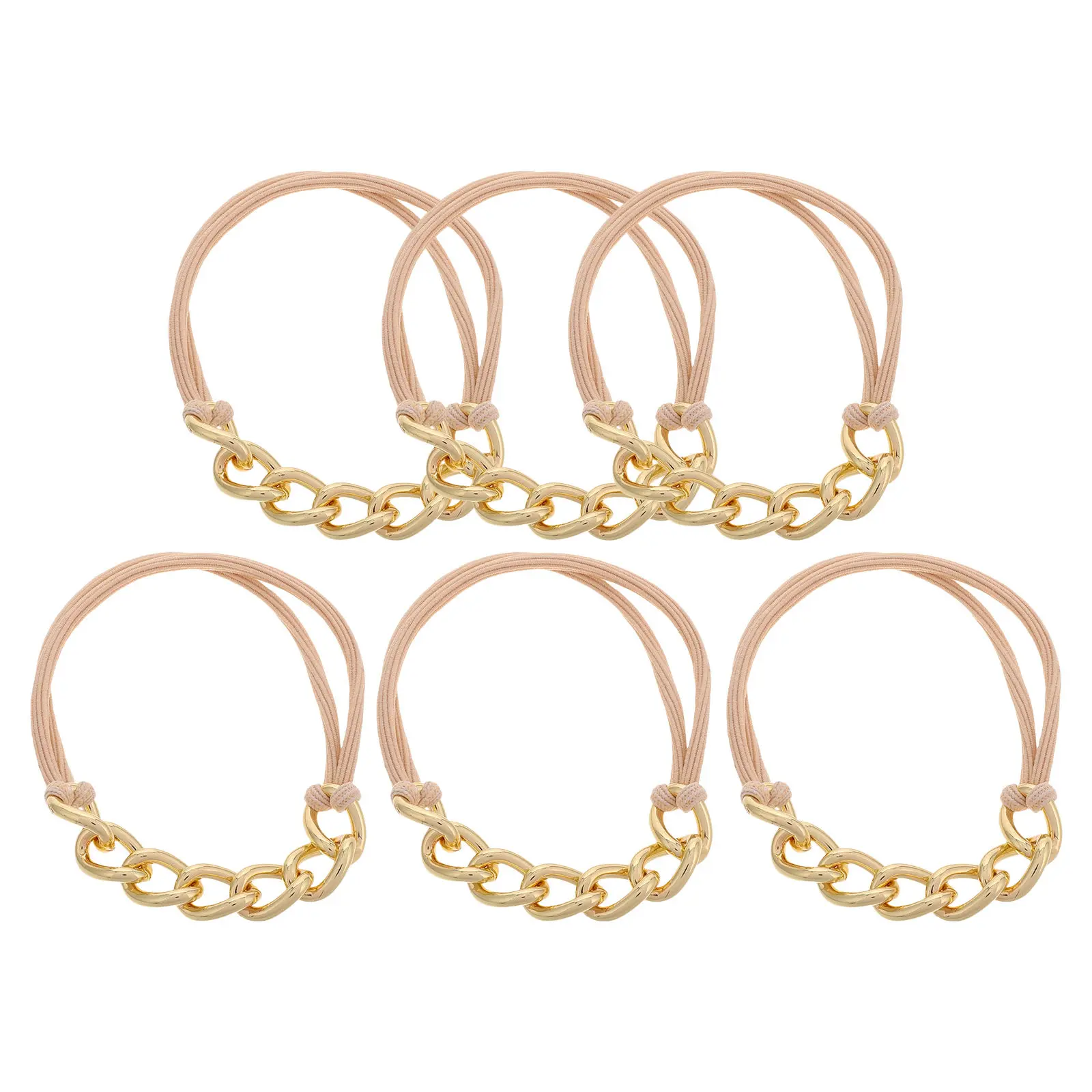 

6Pcs Golden Metal Ponytail Holder with Chain Link Elastic Hair Band for Women Elegant Hair Tie Bracelet Stylish Cuff for High