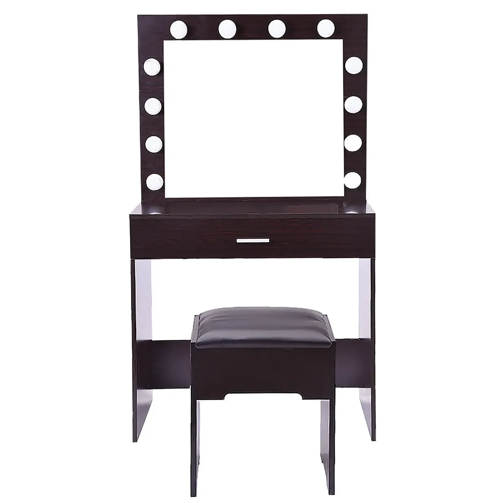 

Vanity Makeup Table Dressing Desk Set 12 LED Lighted Mirror with Stool Black
