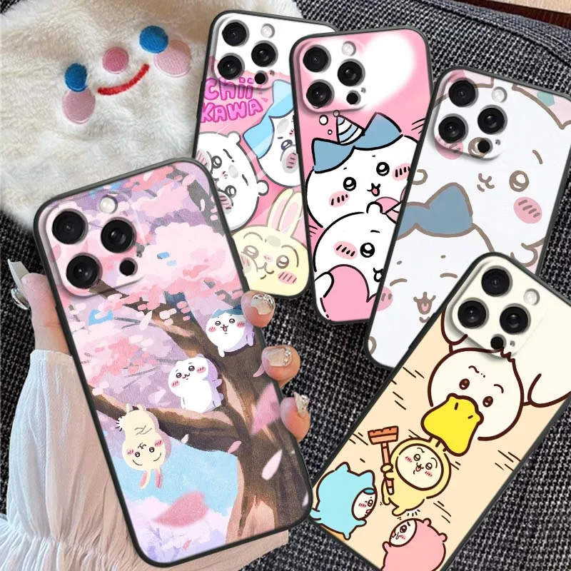 

Cute Chiikawa Hachiware Usagi For Apple iPhone 17 16 16E 15 14 13 12 11 Air Pro Max Plus Black Soft Silicone Cover Phone Case