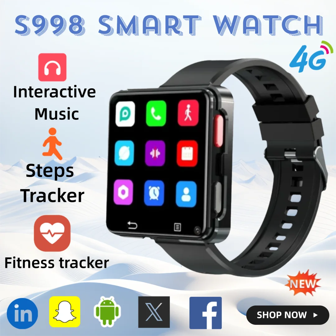 

New S998 Smartwatch 2.64" Giant Screen MTK6739 Processor 5MP Camera 1200mAh Battery Android 11 OS Detachable Design Waterproof