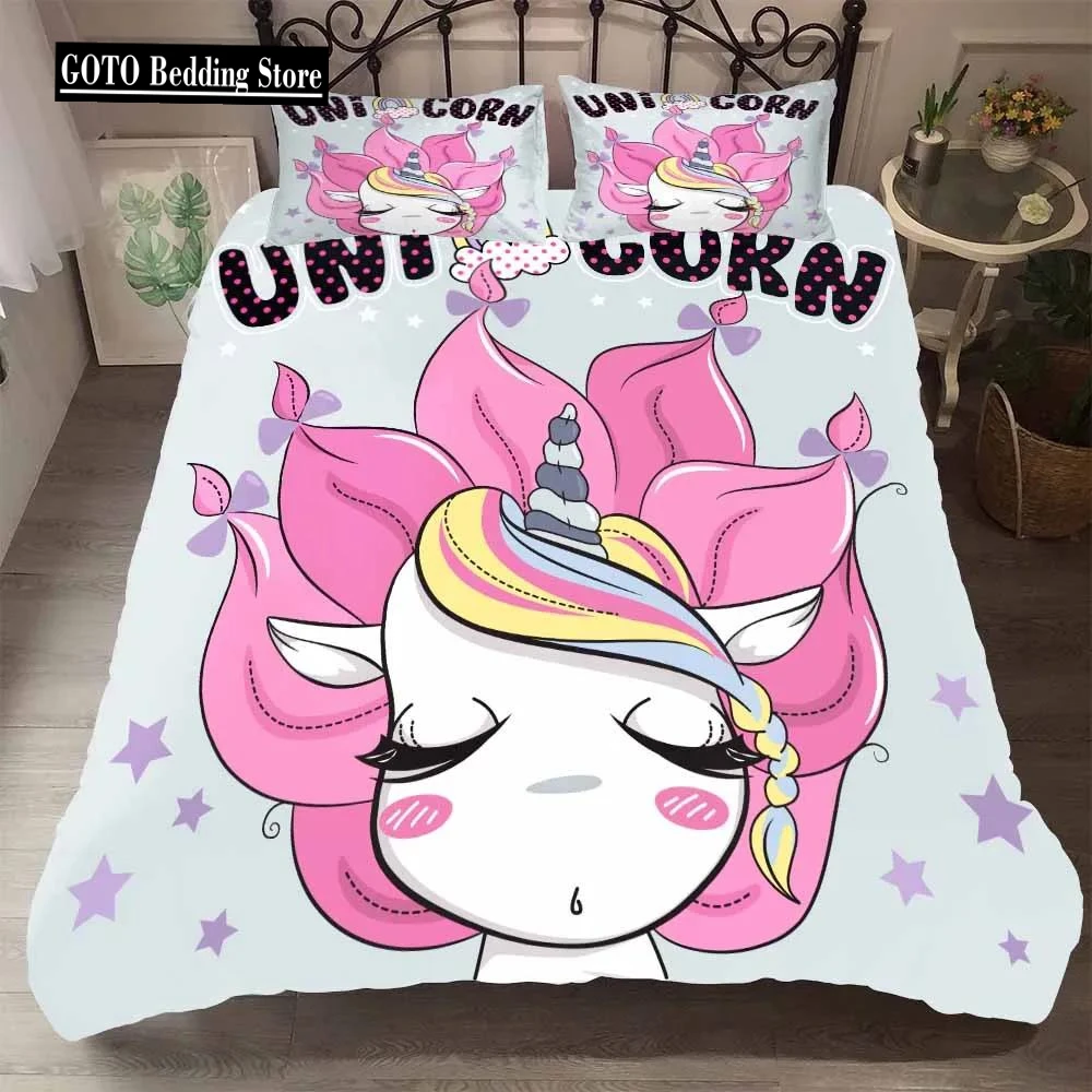 

Bedclothes King Queen Size 3d Unicorn Bedding Set Luxury Princess Quilt Set Beding Pink Winter Bed Comforter Cute Cartoon Bed