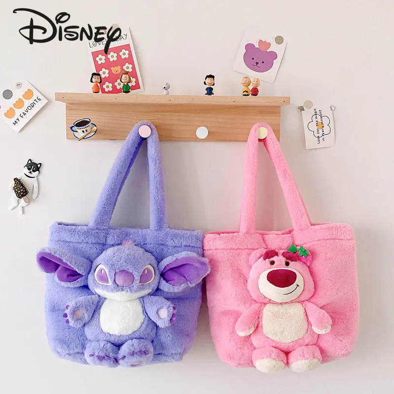 Disney-Bolso de mano de oso de fresa para mujer, bolso de hombro de alta capacidad de moda, bolso de felpa de almacenamiento multifuncional de dibujos animados, nuevo