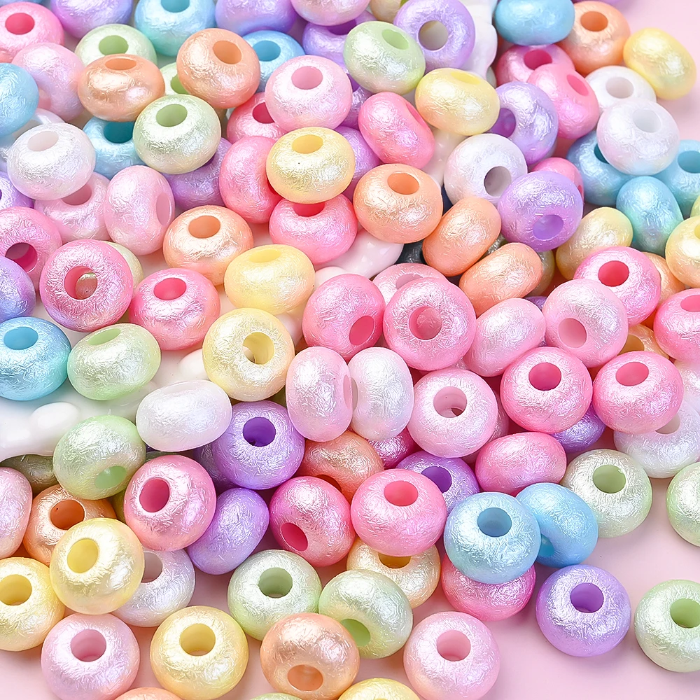 30/50Pcs 8×14mm Wrinkled Texture Acrylic Large Hole Beads,Shiny Macaron Color Beads For DIY Bracelet,Hair Braids, Jewelry Making