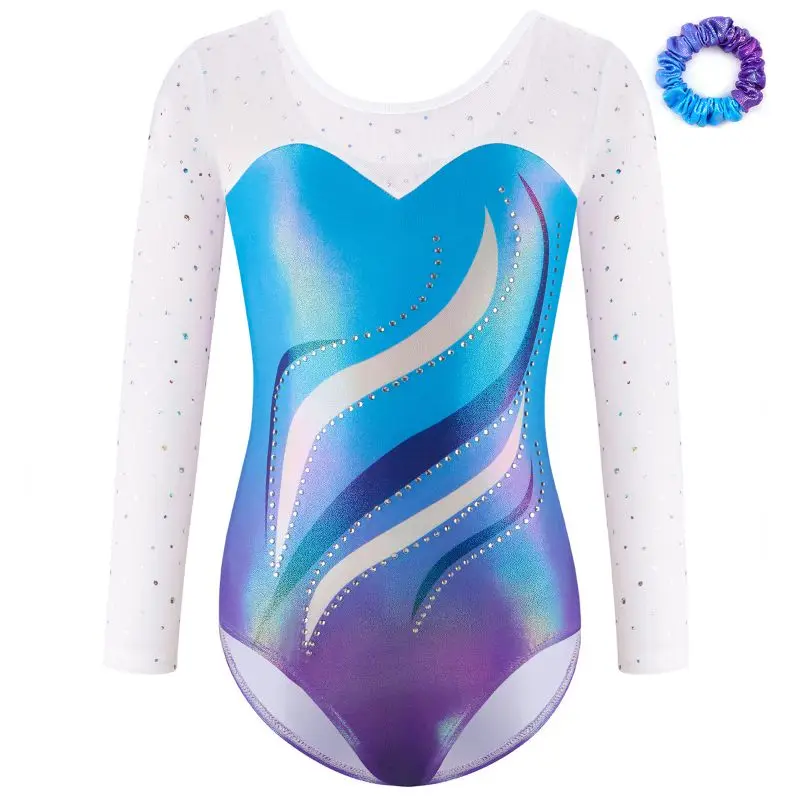 

Kids Ballet Leotards Long Sleeve Diamond Figure Skating Bodysuit With Hairband Girls Gymnastics Sleeveless Dance Wear Costume