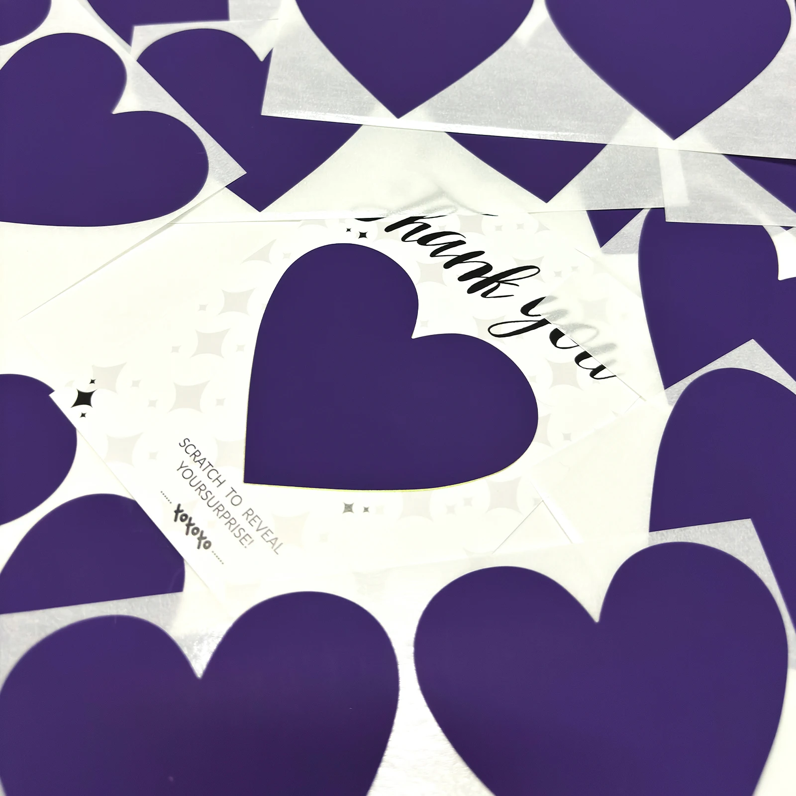 50pcs Scratch off Sticker Purple Heart Shape Labels DIY Scratch off Labels For Reward Gift Scratch Card