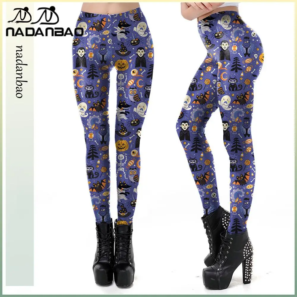 Nadanbao Halloween Holiday Party Pants Women Sexy Digital Printing Elastic Leggings Female Mid Waist Tights Trousers