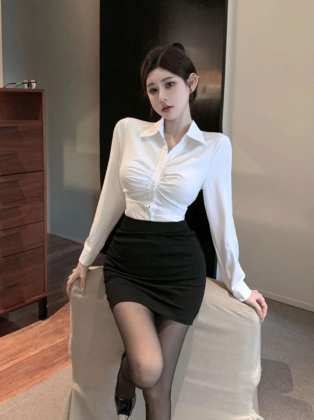 

Белый комплект униформы для женщин: профессиональный деловой костюм с длинным рукавом, приталенный дизайн, для секретарей и офисных сотрудниц, повседневный стиль