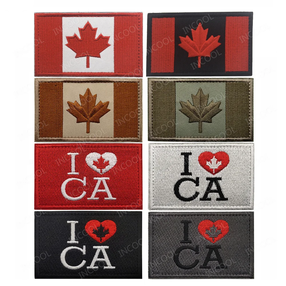 I Love Canada Flag Embroidered Patches Maple Leaf CA Canadian Flags Stickers Chevron Appliqued For Clothing Backpack