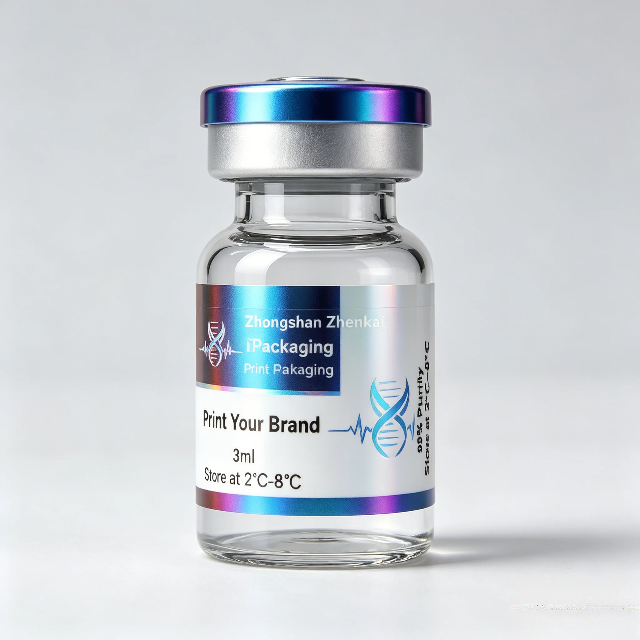 Custom Luxury Adhesive Labels with Holographic Laser Effect for 3ml 5ml 10ml Peptide Vials