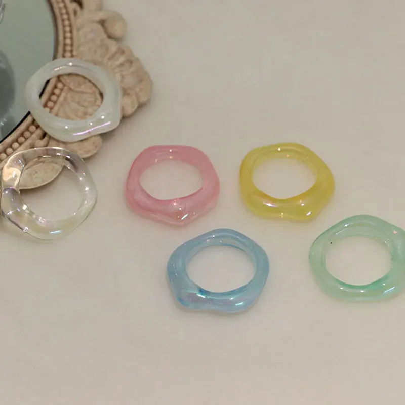 Retro Chic Transparent Aesthetic Ring Colorful Minimalist Acrylic Resin Thin Rings For Women Jewelry Party Gifts Wholesale