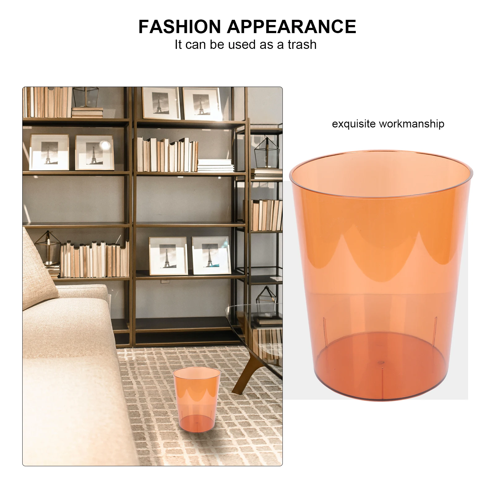 

1pc Trash Can Paper Basket Rubbish Holder Small Size Orange PET Material Flower Arrangement Office Home Bathroom Multifunctional