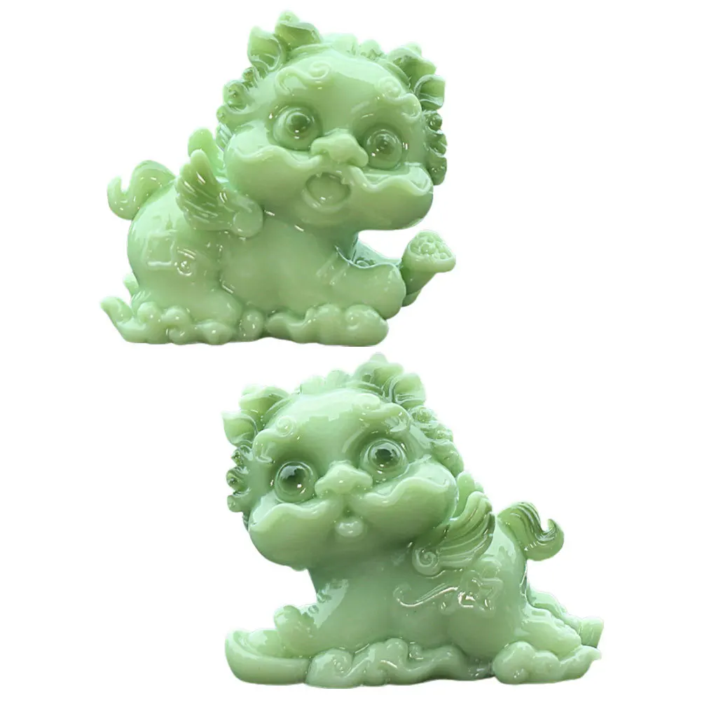 

2Pcs Simulation Jade Pixiu Animal Resin Statue Ornament Home Office Desktop Decor Fengshui Tabletop Decoration