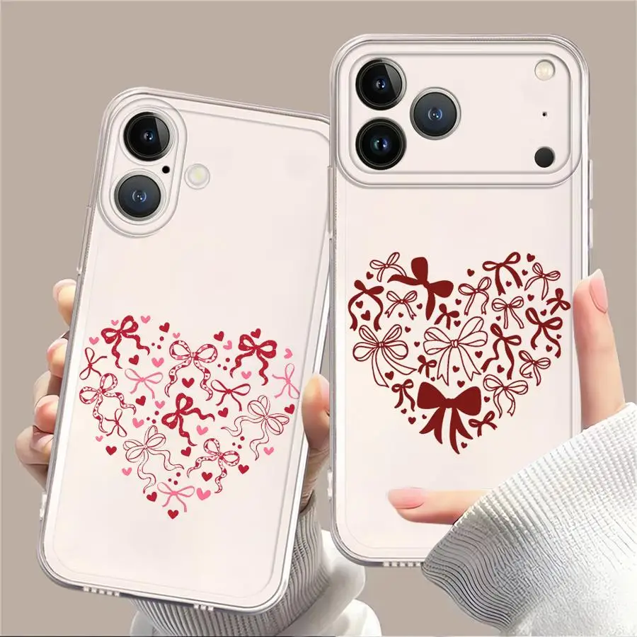 

Red BowHeart Case for iPhone 17 Pro Max 15 17e Air XR 11 13 Pro 14 Plus 12 Mini 16 XS Max Soft Phone Cover