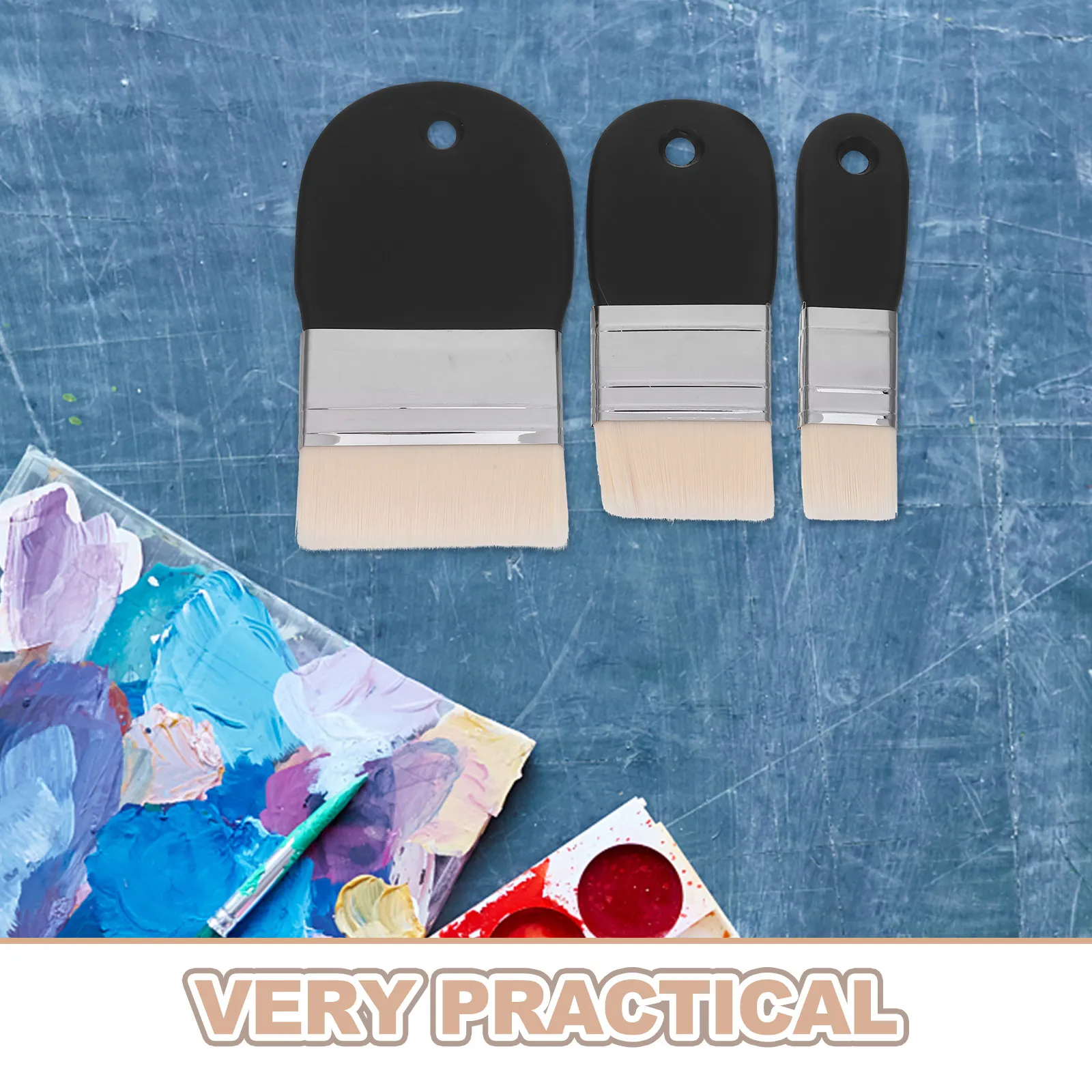 3Pcs Flat Wide Paint Brushes Nylon Hair Paddle Brush Set for Watercolor Oil Painting Gouache Detailing Precision Artist Paint