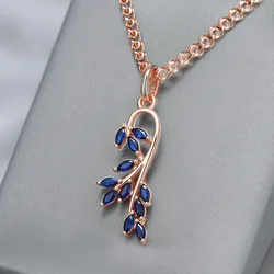 Wbmqda Luxury Blue Leaf Shape Pendant And Necklace For Women With 585 Rose Gold Color Chain