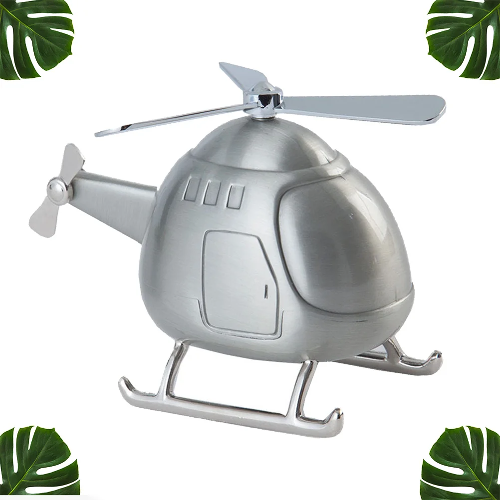 

Silver Mini Helicopter Coin Bank Alloy Piggy Bank Coin Saving Money Box Office Desktop Ornament Office Desktop Ornament