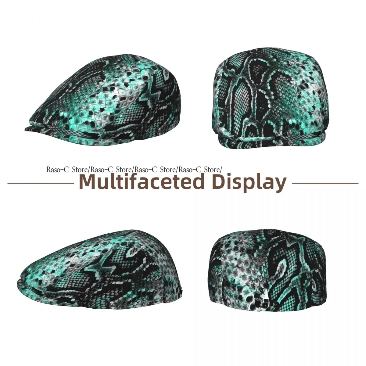 Unisex Adult Forward Peaked Cap Snake Skin Pattern Newsboy Flat Cap Casual Streetwear Ivy Driving Hat