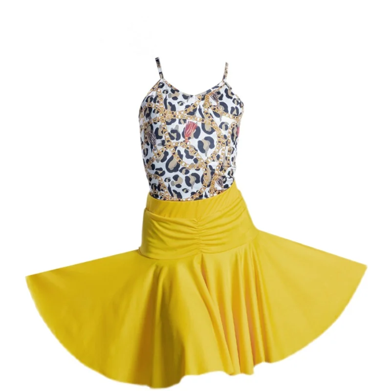 Girl Latin Dance Dress for Girls Practice Dancing Latin Skirt Ballroom Performance Clothes Children 1 Piece Latin Skirt and Top
