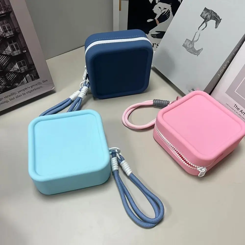 Simple Silicone Organizer Wallet Coin Purse Waterproof with Wrist Rope Travel Pouch Zipper Cosmetic Bag for Women Girls