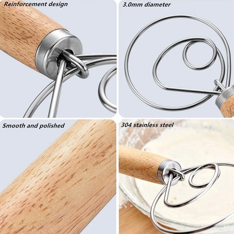 デンマークの生地泡立て器パンミキサー、ケーキ、デザート、ピザ、ペストリー、キッチンベーキングツール、3個用のステンレス鋼オランダ泡立て器