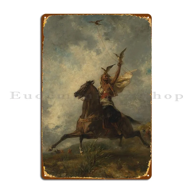 The Arab Falconer Eugene Fromentin 1864 Historic Art Metal Sign Design Cinema Club Living Room Personalized Tin Sign Poster