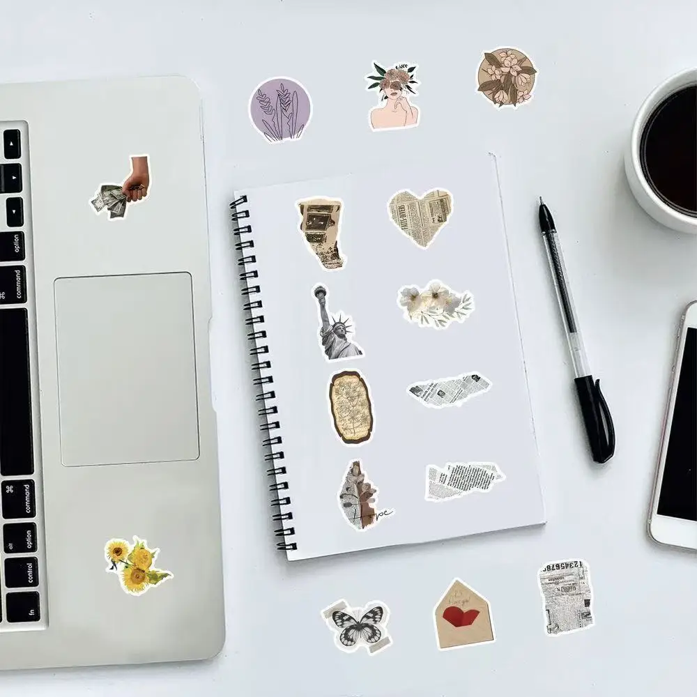 99PCS 빈티지 미적 스티커 팩, 복고풍 꽃 & 카메라 요소 데칼, 저널 스크랩북 노트북을위한 방수 DIY 장식
