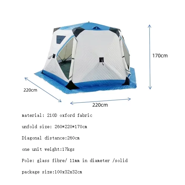 Insulated 3Person Ice Fishing Shelter Pop-up Portable Insulated Ice Fishing Tent