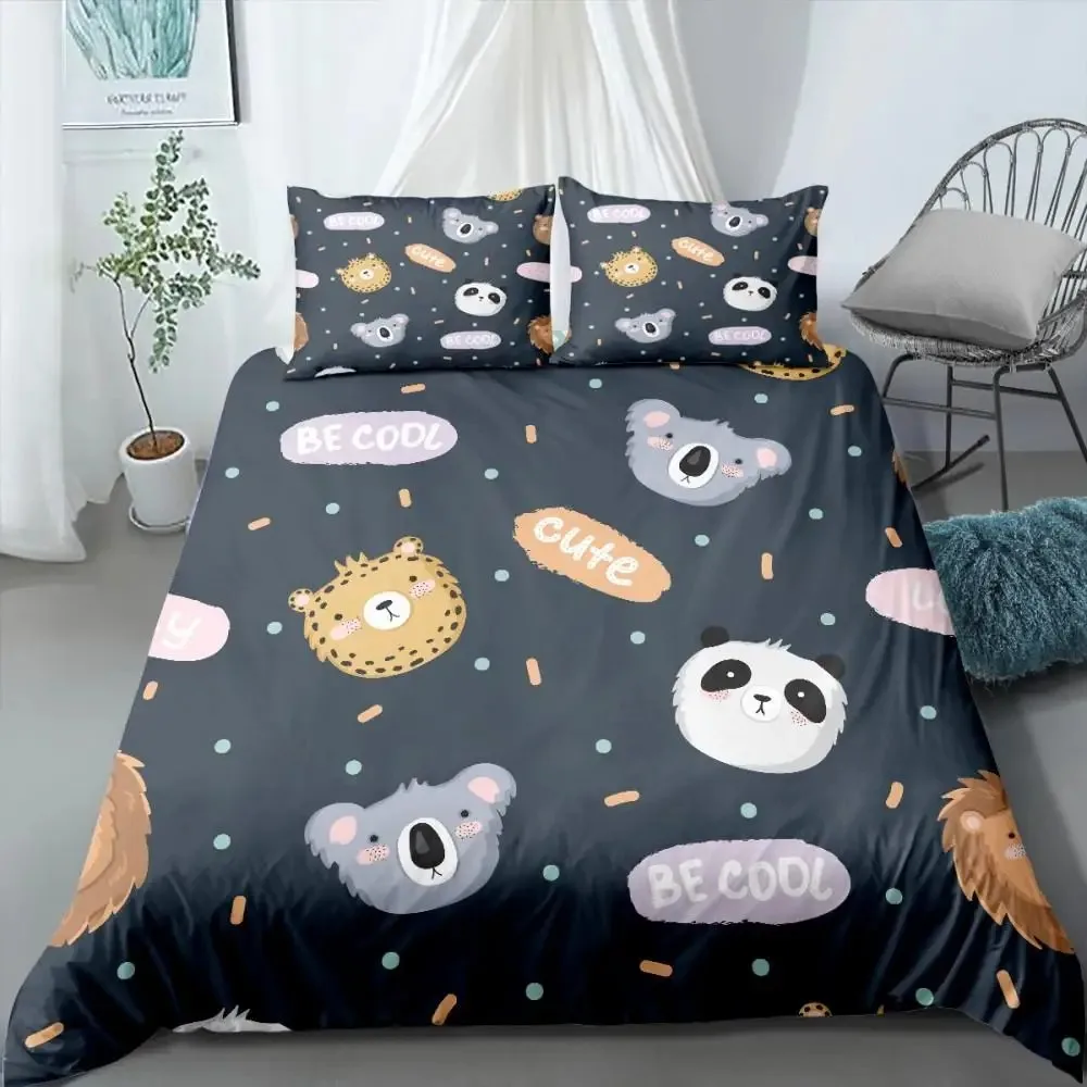 3D Koala Duvet Cover Set Microfiber Cartoon Leaves Baby Bear Australian Wildlife Themed  Bedding Set Queen Size Comforter Cover