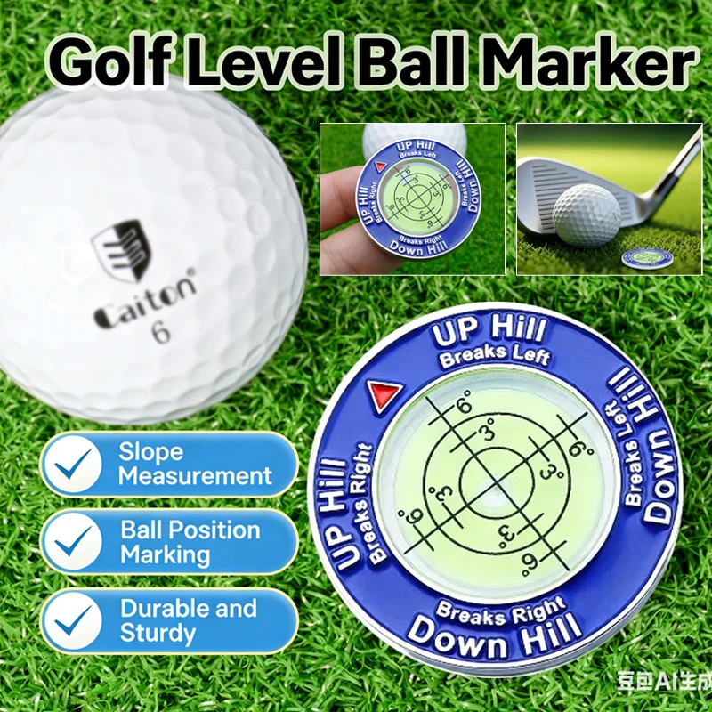 

Hot selling golf supplies double-sided ball markers green slope readers level gauges ball position markers iron box packaging