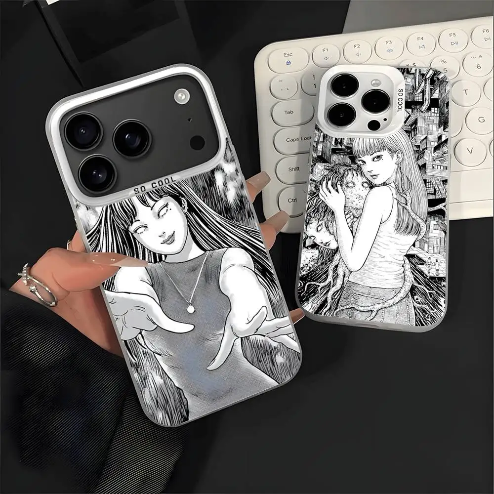 J-Junji Ito M-manga для iPhone 17, 16, 15, 14, 13, 12, 11, Mini, Pro, E, SE4, XS, MAX. Белый ударопрочный матовый чехол в стиле Candy.