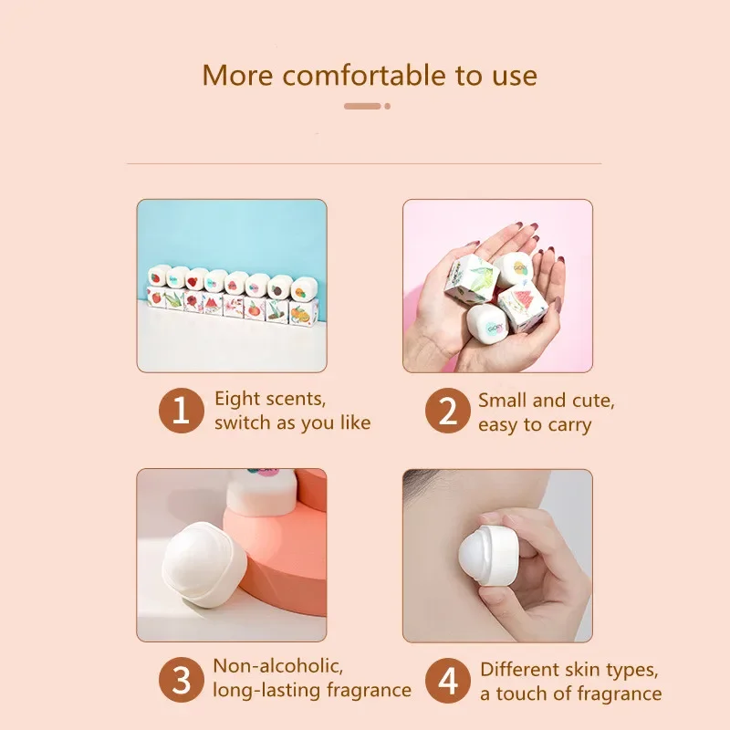 Mini bálsamo sólido de cubo para hombre y mujer, desodorante aromático suave y duradero, antitranspirante, estuche portátil, fragancias de Perfume sólido, 1 ud.