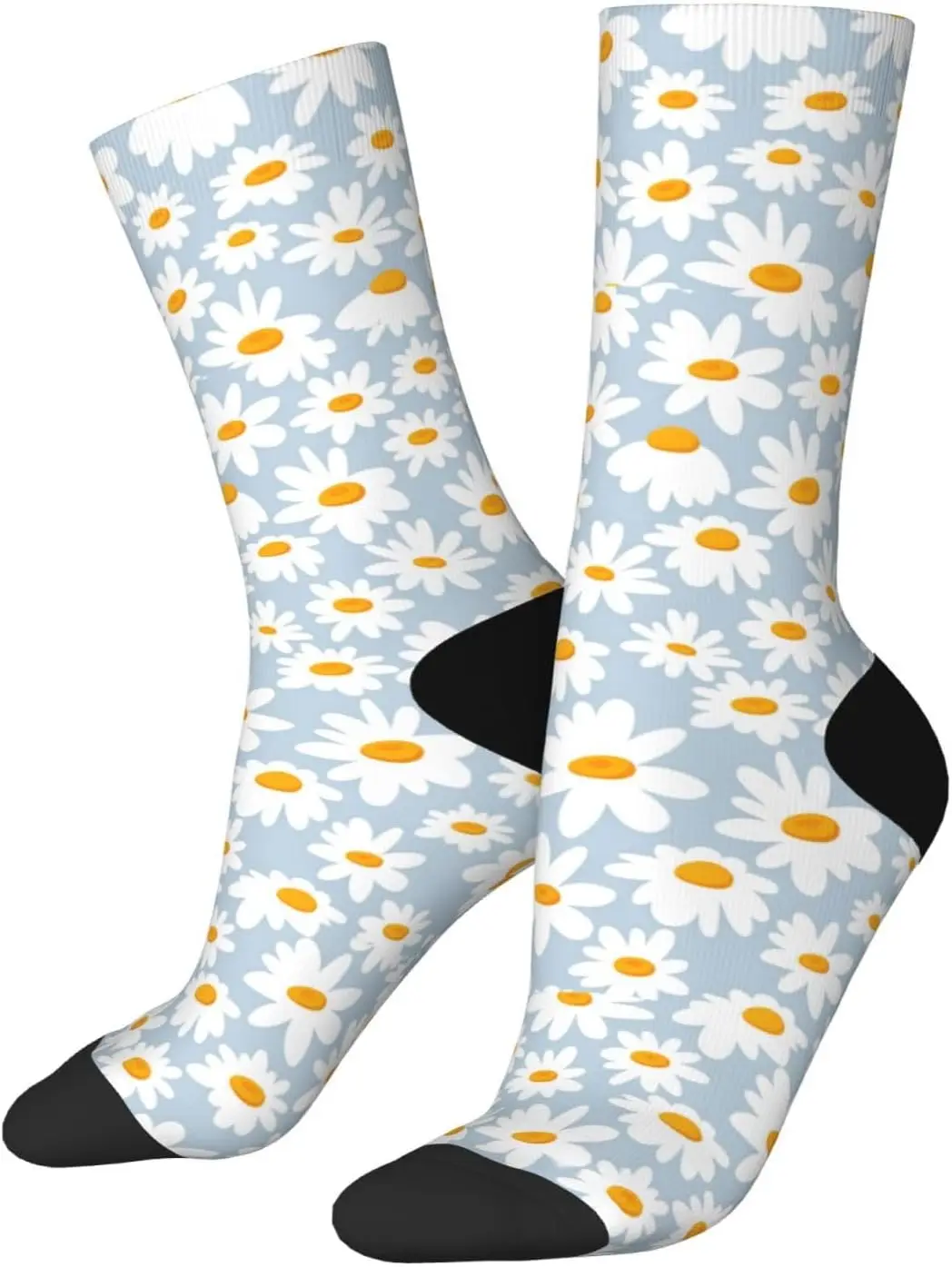 White Daisy Printing Color Block Mid Calf With Soft Feel Fits Contrasting Fall Socks Harajuku Retro Style Breathable Non-slip