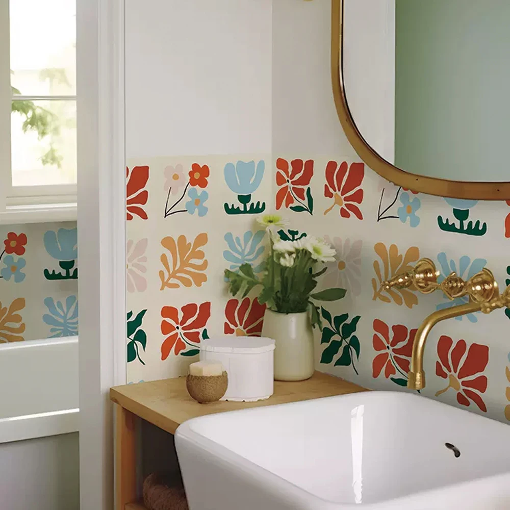 Peel and Stick Backsplash Tiles Abstract Floral Self-Adhesive Removable, Kitchen Room Wall Decals, Waterproof and Easy to Apply