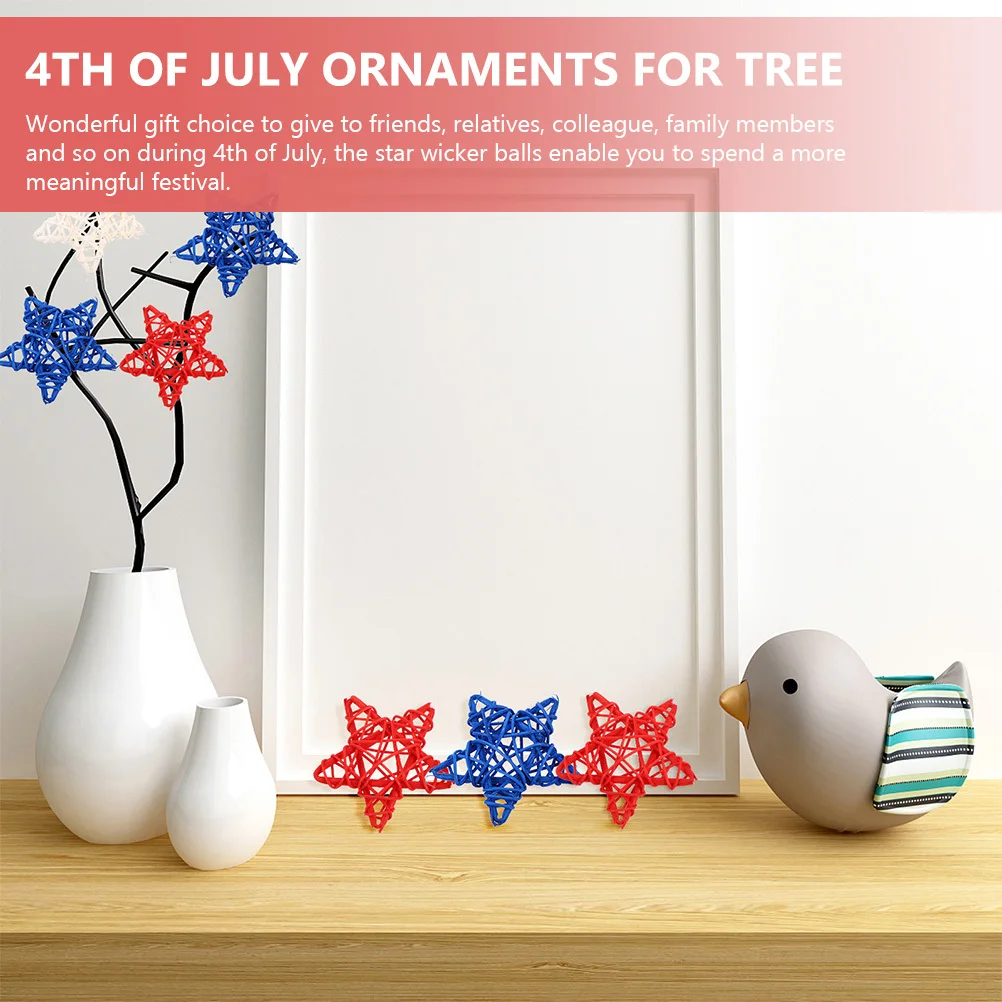 

24Pcs Wicker Stars Five Point Star Decor for Independence Day Patriotic Decoration Rattan Star Ornaments DIY Party Wedding