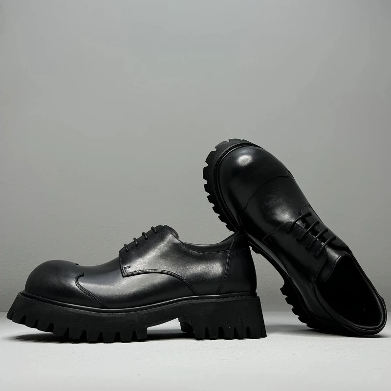 European/American Wide Version Derby Shoes for Men's Business Breathable Genuine Leather Thick Soled Wedding Dress Clothes Shoes