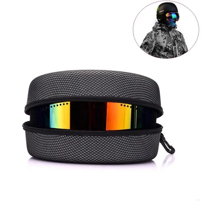 Y08C Ski Goggles Carry Box with Zippers, Skiing Eyewear Case Snow Goggles Protective