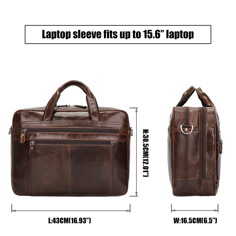 Waterproof Retro Luxury Business 16 Laptop Tote Business Travel Shoulder Bag Leather Men's Briefcase