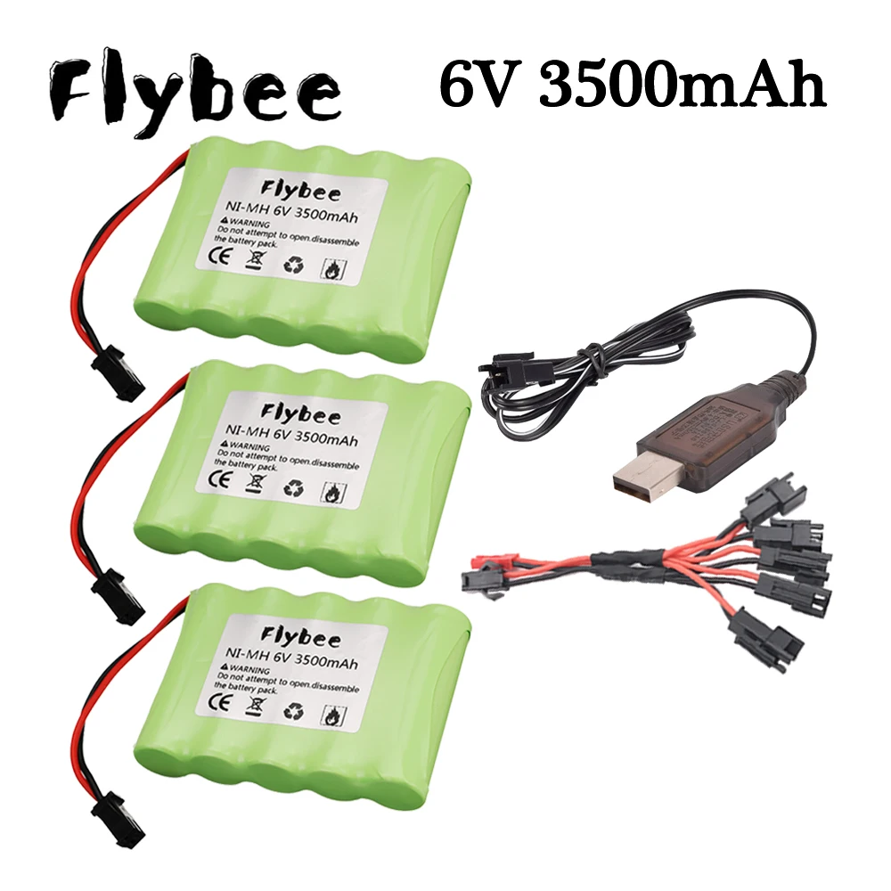 6V 3500Mah Nimh Batterij/Usb Oplader Sm Stekker Voor Rc Speelgoed Auto 'S Boten Robots Kanon Opgewaardeerd Aa 6V Oplaadbare Batterij Pack