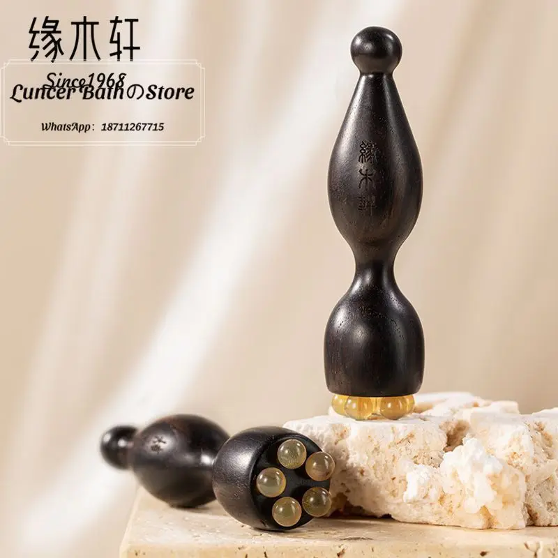 sandalwood-lotus-pod-eye-massager-brass-horns-facial-massage-comb-pinch-points-and-points-for-skin-care-ladies