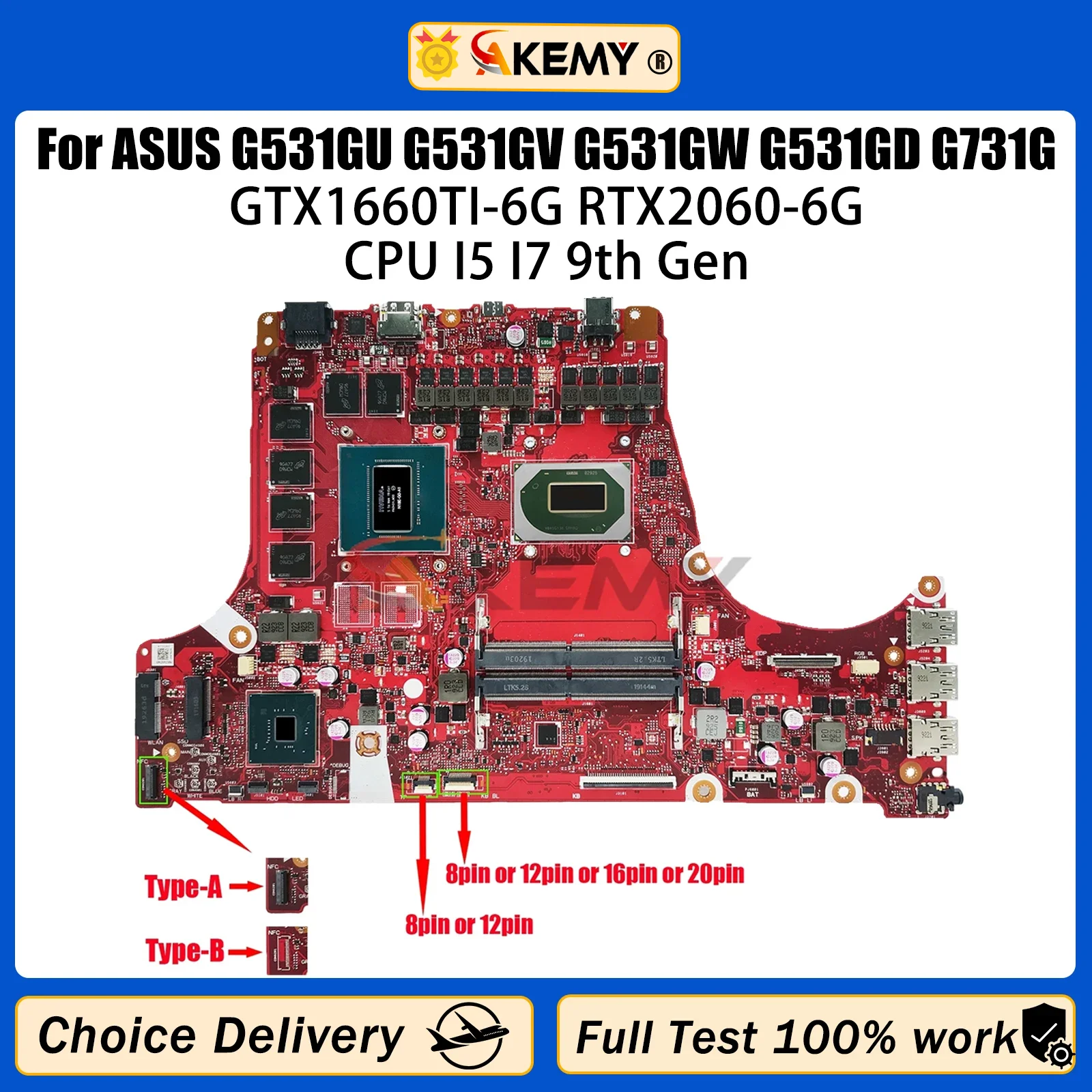 

AKEMY G531GU Mainboard For ASUS ROG Strix S5D S7D G531GV G531GW G531GD G731G Laptop Motherboard i5 i7 GTX1660Ti RTX2060 RTX2070