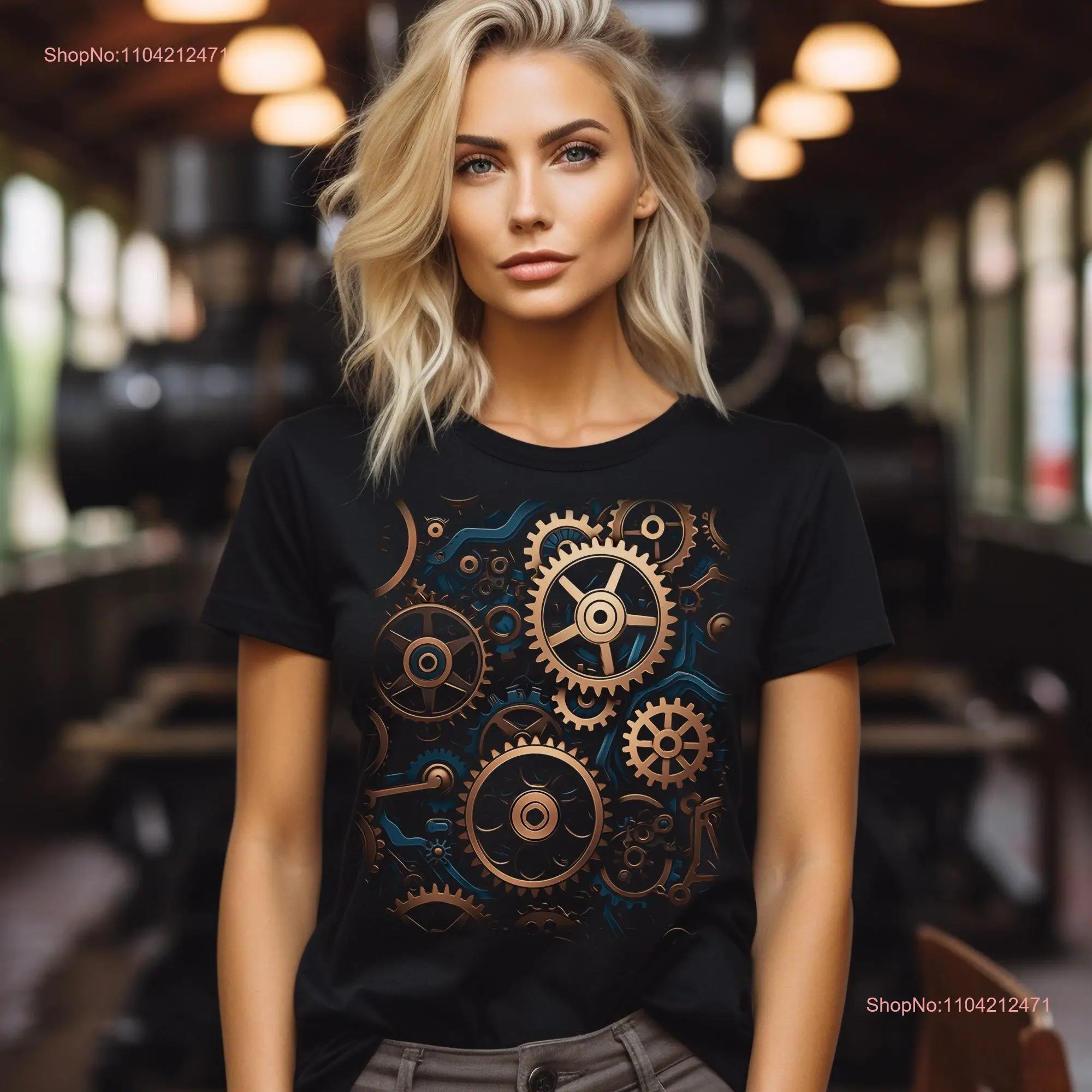 Steampunk Gears T Shirt Victorian era clockwork brass copper pipes steam powered invention machinery book lover engine