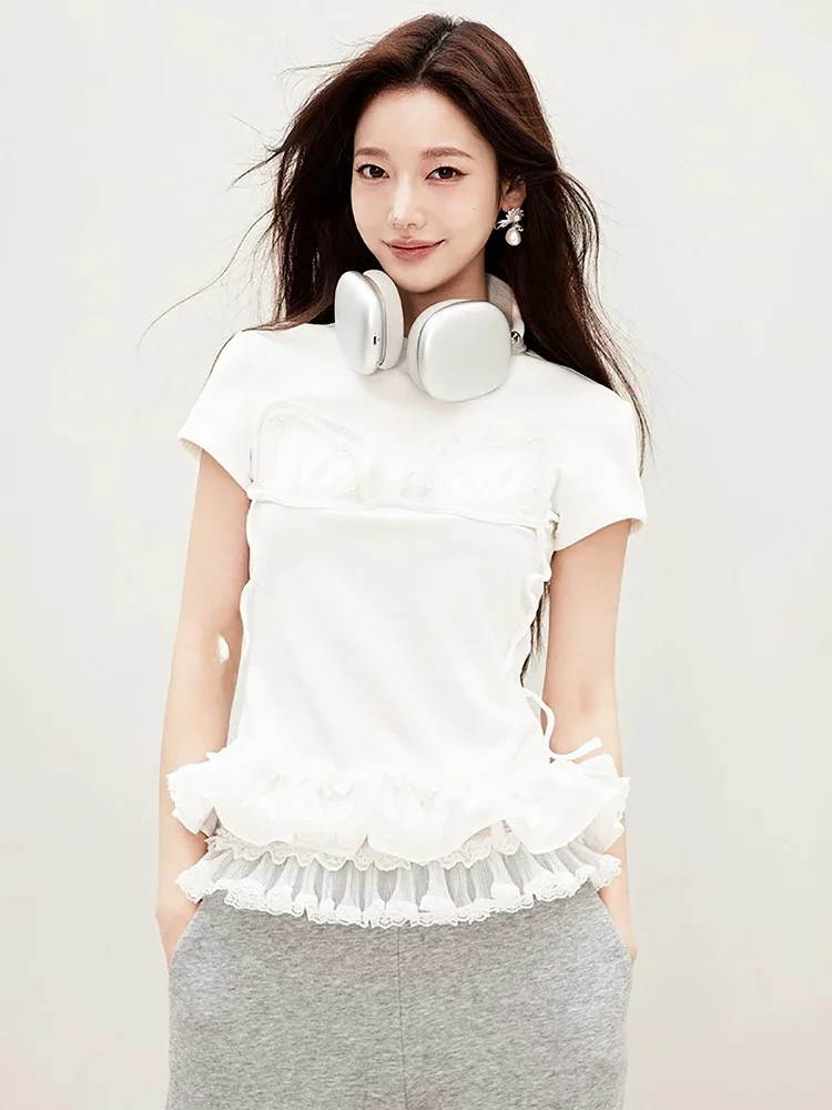 lei-early-spring-2025-ballet-sle-ort-sve-white-t-irt-with-ruffle-hem-and-knot-splice-skirt-for-women