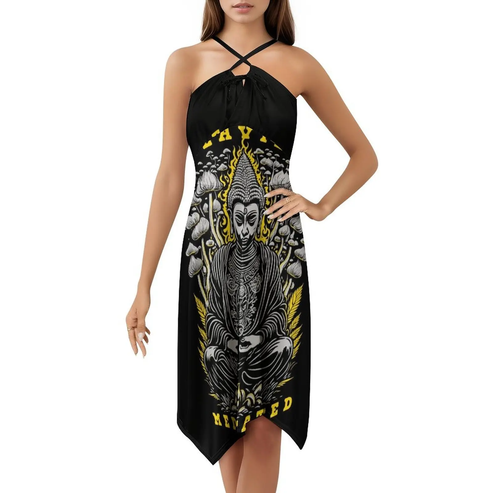 فستان اليوغا بوذا المخدر السحري للنساء الهيب هوب ملابس الشارع الشهير جرافيك طباعة ملابس النادي للحفلات بشكل كبير #5