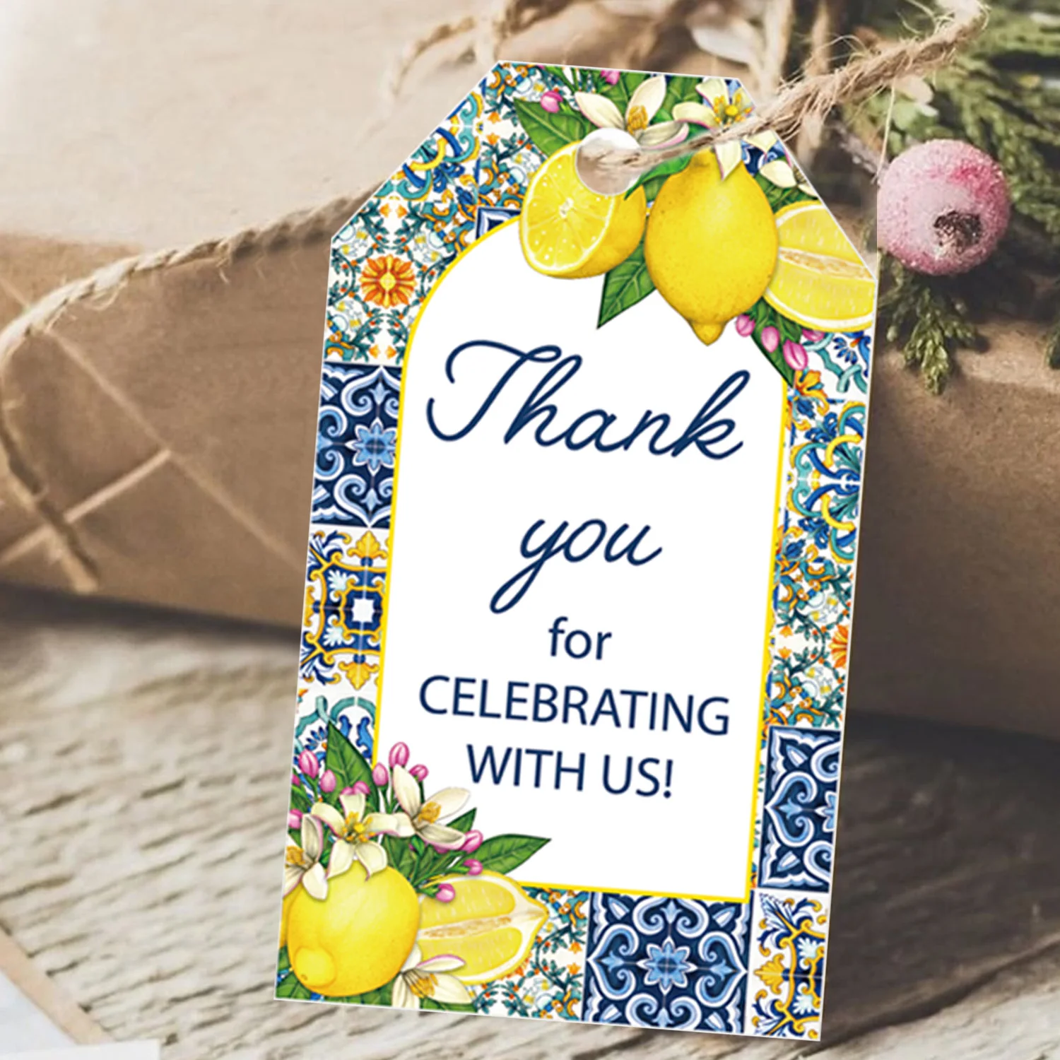 50pcs Lemon Thank You Paper Tags the Mediterranean Lemon Hanging Label for Summer Lemon Party Decoration DIY Gifts Wrapping