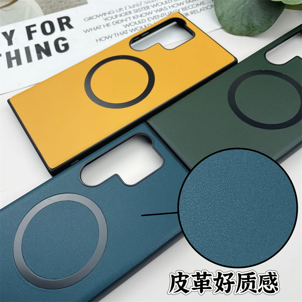 For Samsung Galaxy S23 Ultra 22 Magnetic Phone Case Leather TPU for Magsafe Strong Magnetism Force No Dust Wireless Charging