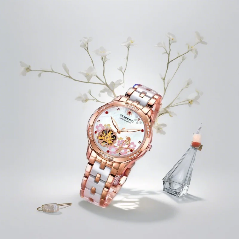 

STARKING Ceramic Hollow Floral Mechanical Women's Watch