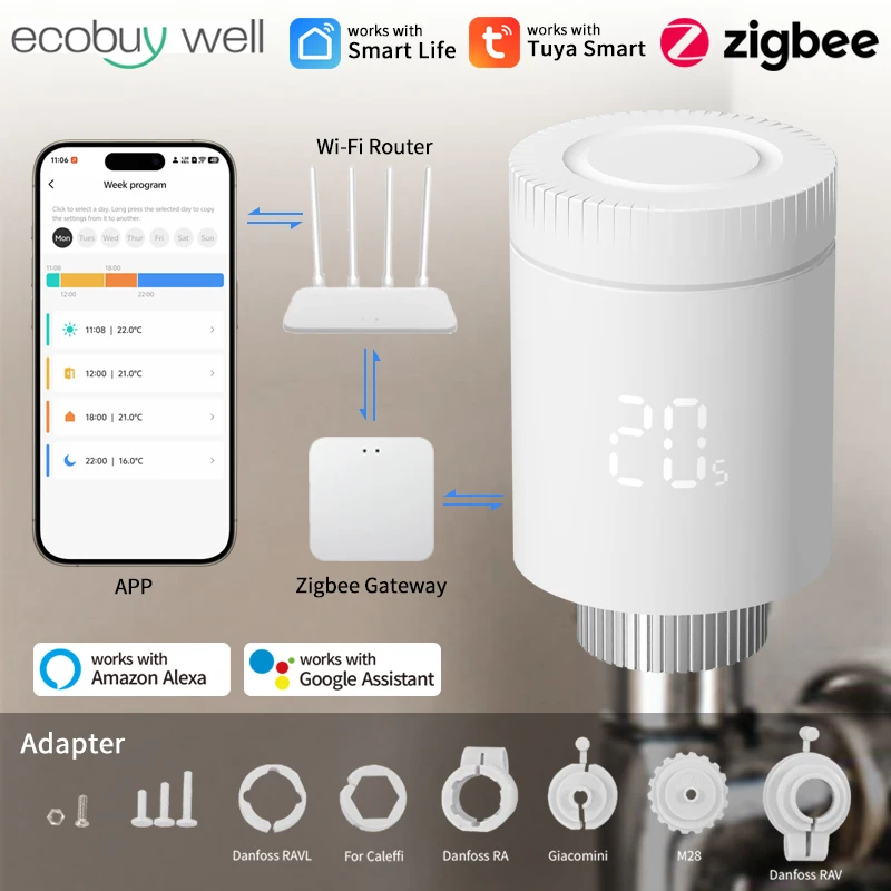 Tuya Zigbee Thermostatic Valve Wifi Connect Thermostat Valve Intelligent Thermostat Controller For  Alexa Google Home Smart Life