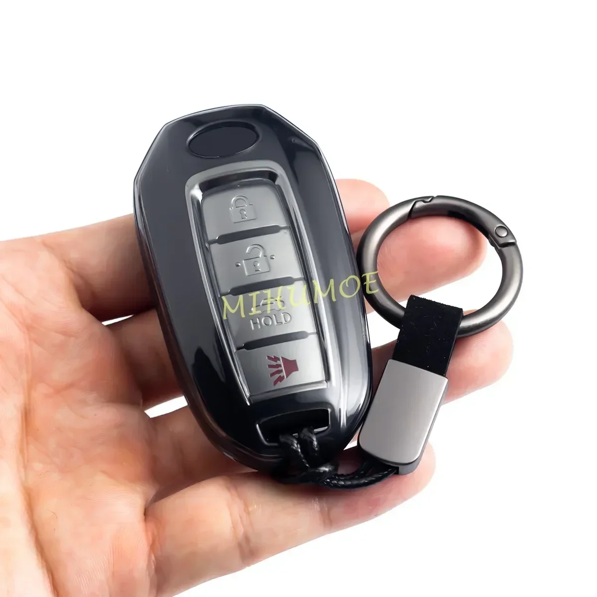For 2019-2025 Infiniti Q50 Q60 QX50 QX55 QX60 Black Transparent Car Key Fob Case Cover Keychain Ring Accessories 2024 2023 2022