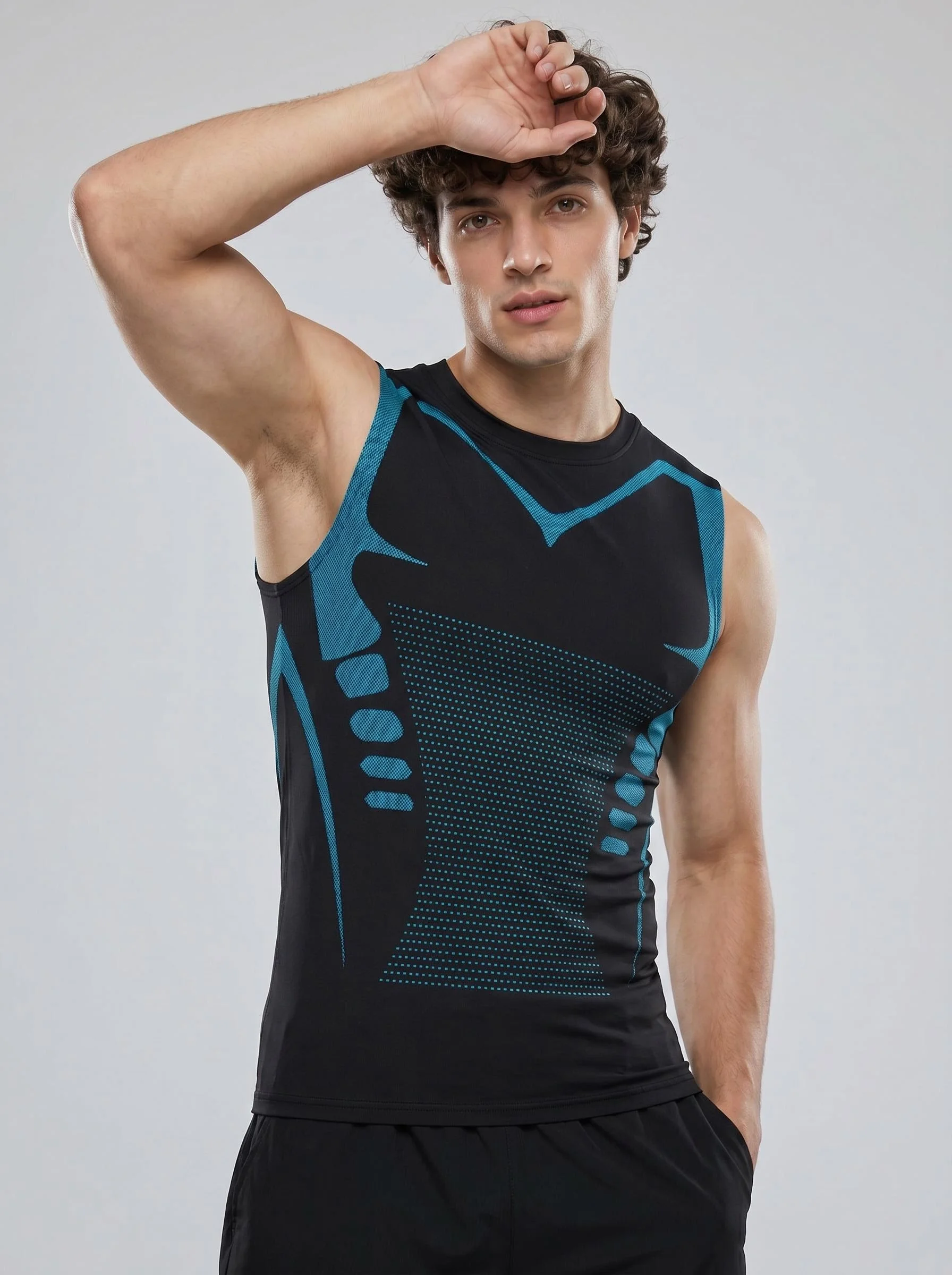 2 Pack Stretch Quick Dry Printed Compression Sweat Vests Men Breathable Sleeveless Undershirts Bodybuilding Workout Daily Wear image 3